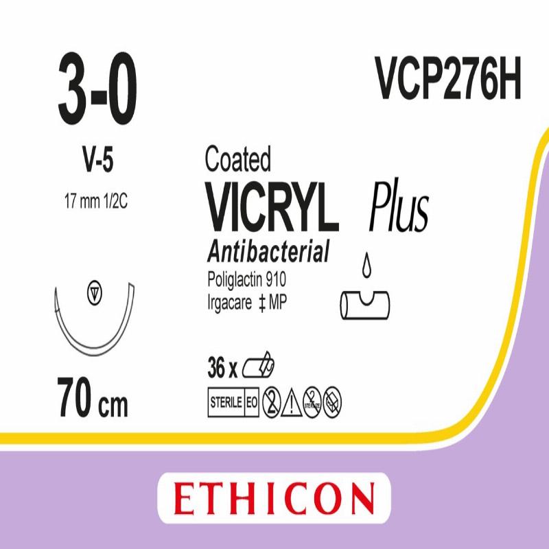 VICRYL PLUS фіолетовий 70см M2 USP3/0 одна голка V-5, тип колючо-ріжуча Tapercut, 17мм, 1/2 кола